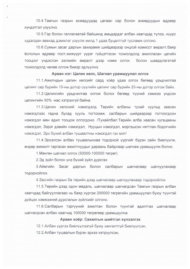 ЗАСАГ ДАРГЫН ТАМГЫН ГАЗРЫН ДАРГЫН А/03 ДУГААР ТУШААЛ ДОТООД ЖУРАМ БАТЛАХ ТУХАЙ