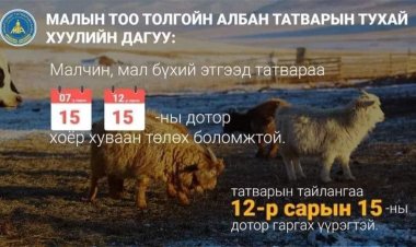 МАЛЫН ТОО, ТОЛГОЙН АЛБАН ТАТВАРАА ТӨЛНӨ ҮҮ.