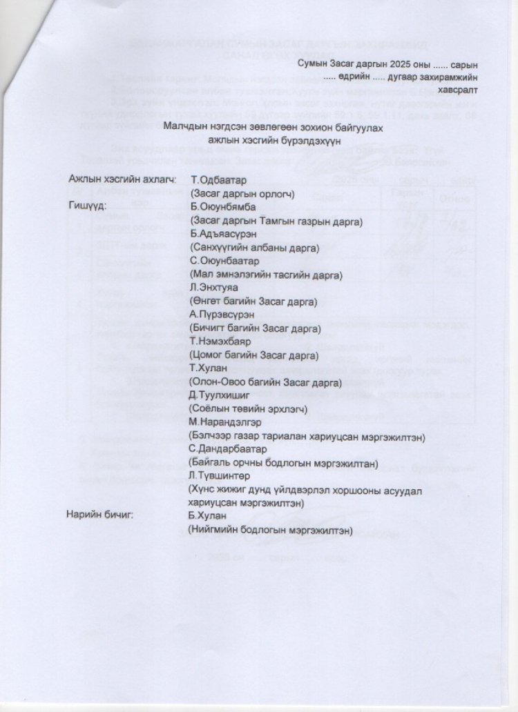 МАЛЧДЫН НЭГДСЭН ЗӨВЛӨГӨӨН ЗОХИОН БАЙГУУЛАХ ТУХАЙ.