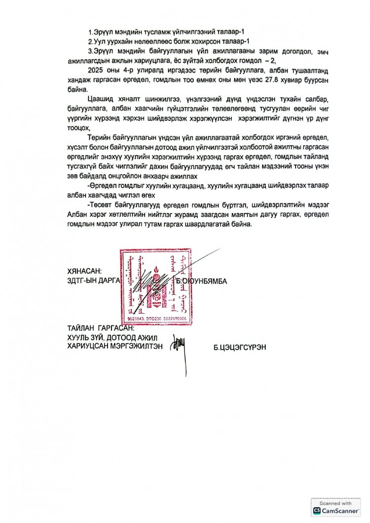 2025 ОНЫ 4 ДҮГЭЭР УЛИРЛЫН ӨРГӨДӨЛ, ГОМДЛЫН ШИЙДВЭРЛЭЛТИЙН ТАЙЛАН