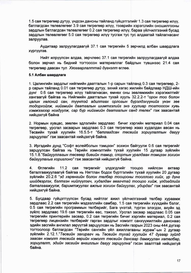 2025 ОНЫ САНХҮҮГИЙН ТАЙЛАНД ХИЙСЭН АУДИТЫН ДҮГНЭЛТ